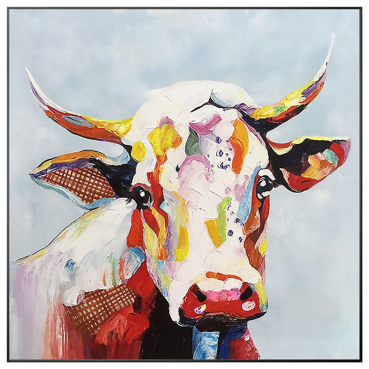 Colorful Cow Texture Wall Art, Original Painting On Canvas, Extra Large Square W #10