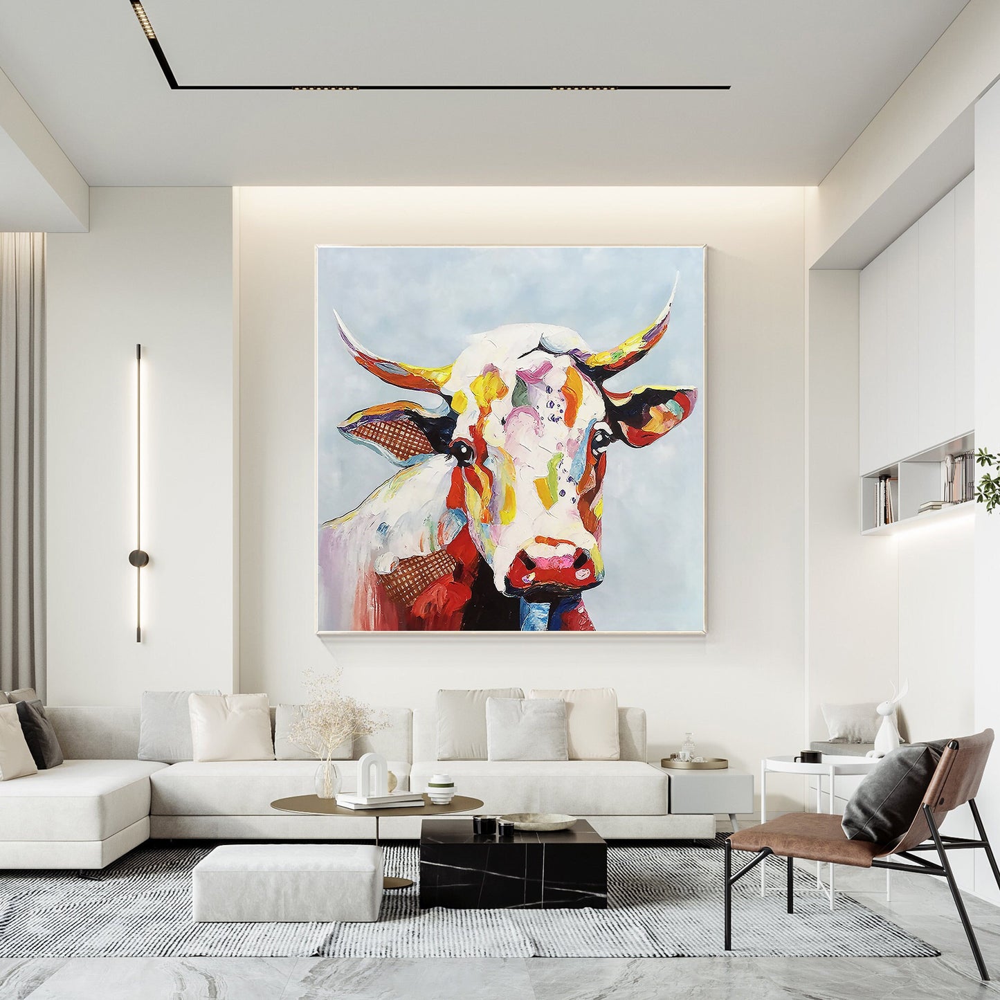 Colorful Cow Texture Wall Art, Original Painting On Canvas, Extra Large Square W #1