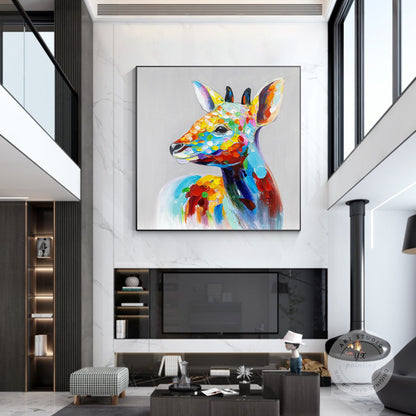 Colorful Deer Painting: Square Framed Animal Wall Art #3