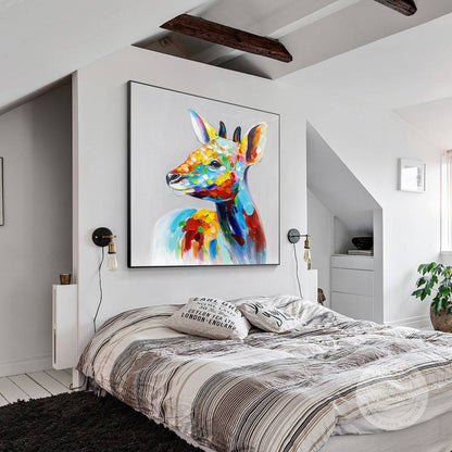 Colorful Deer Painting: Square Framed Animal Wall Art #5