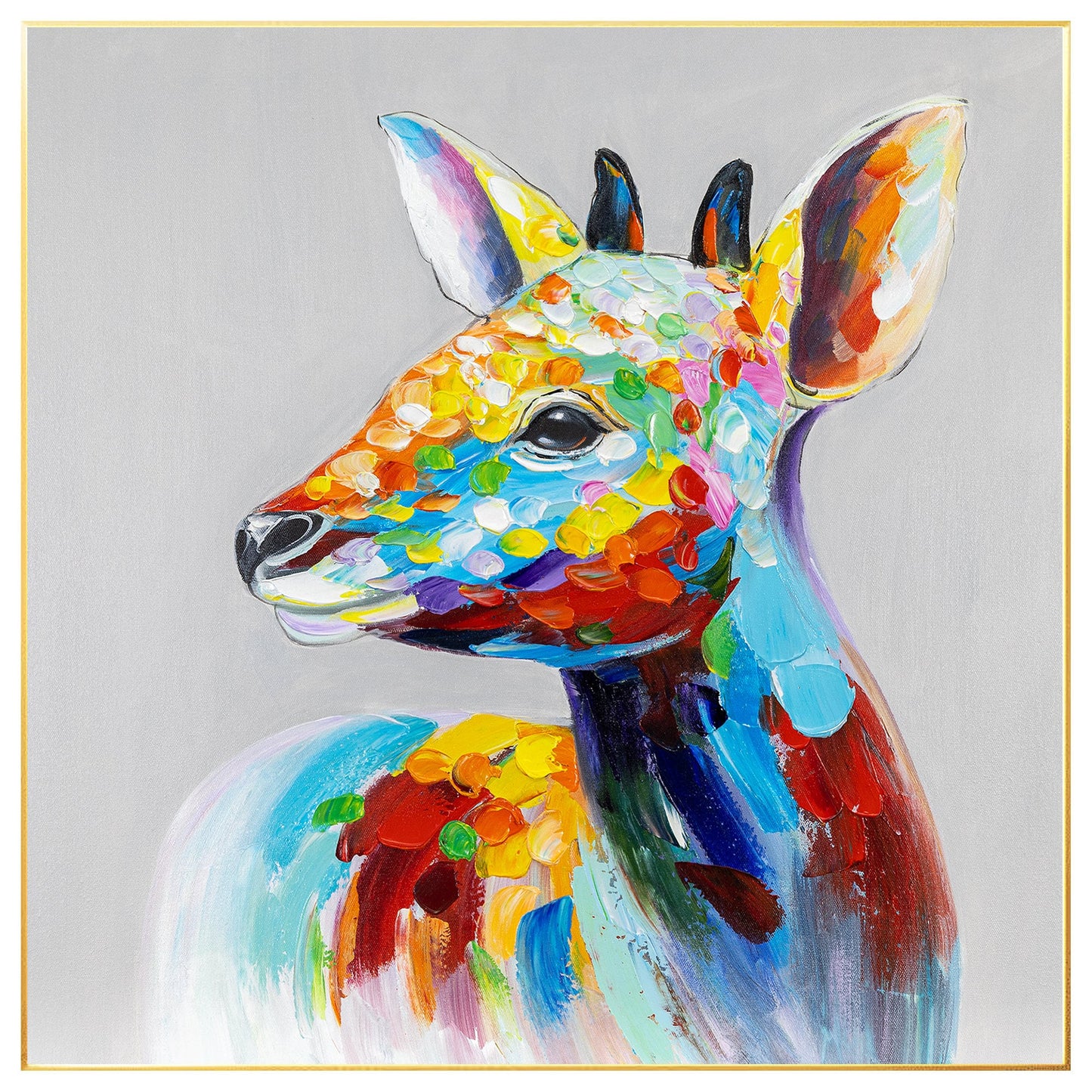 Colorful Deer Painting: Square Framed Animal Wall Art #7