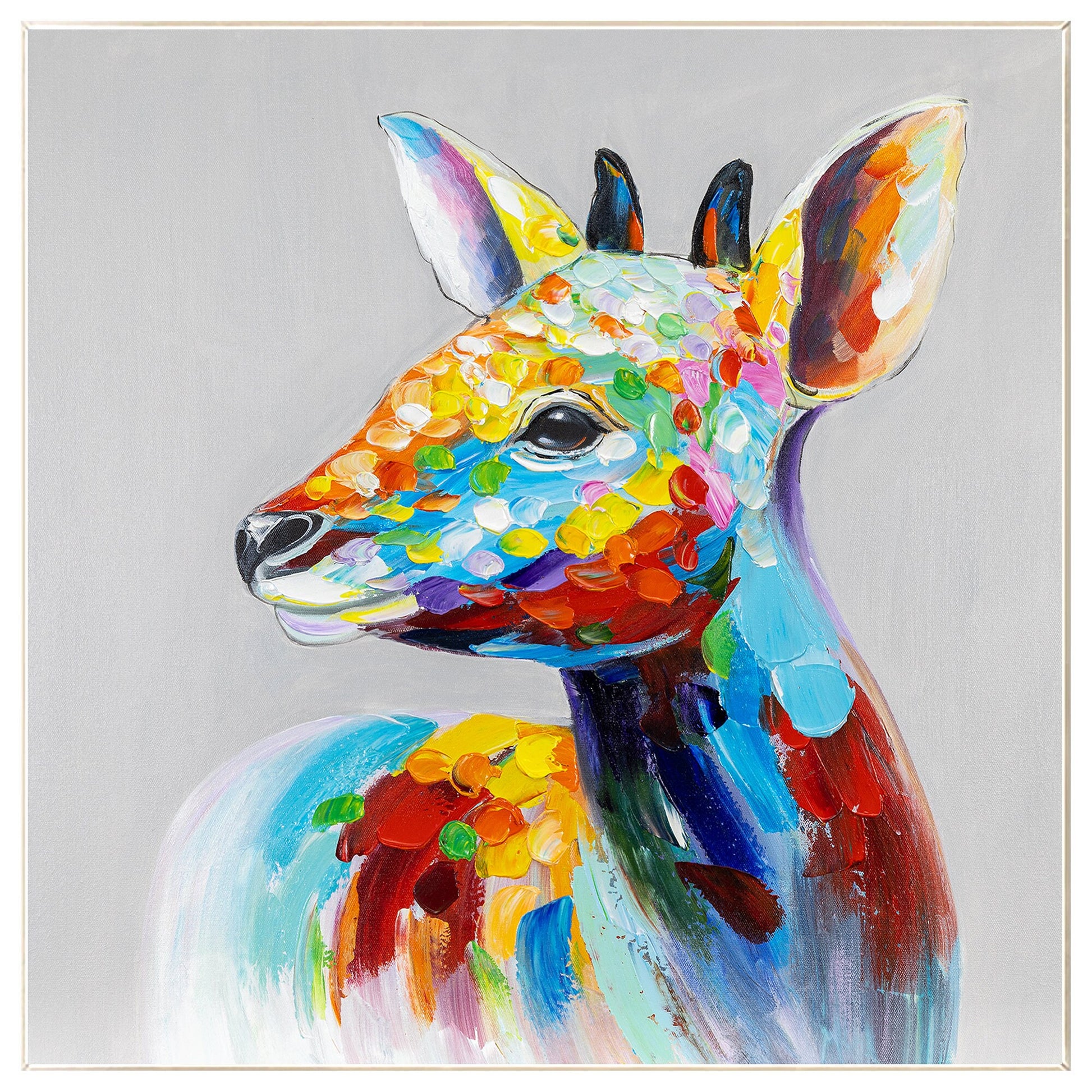 Colorful Deer Painting: Square Framed Animal Wall Art #8