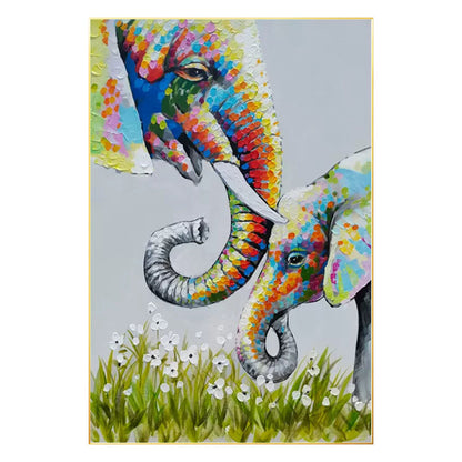 Colorful Elephant Family Painting: Textured Acrylic Canvas Wall Art #7