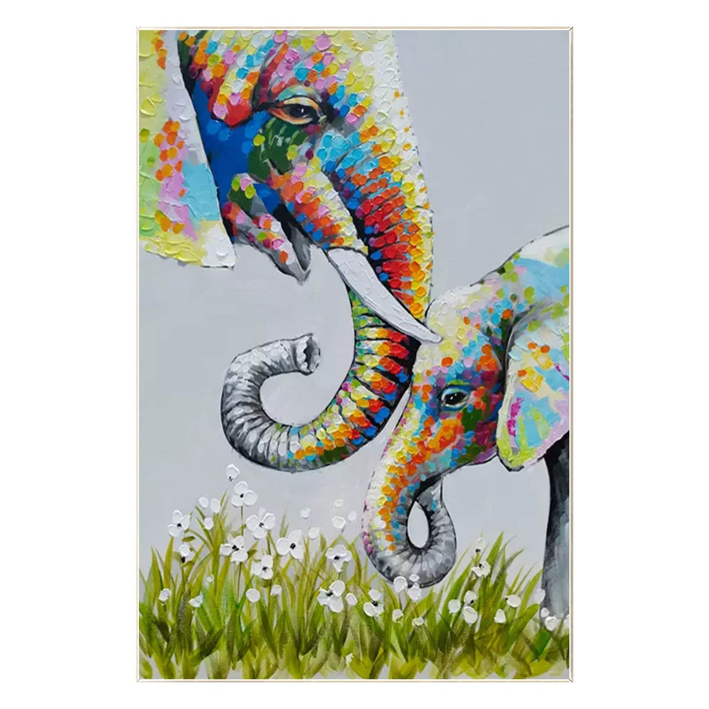 Colorful Elephant Family Painting: Textured Acrylic Canvas Wall Art #8
