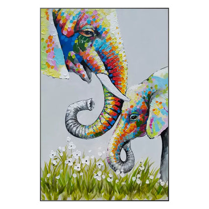 Colorful Elephant Family Painting: Textured Acrylic Canvas Wall Art #9