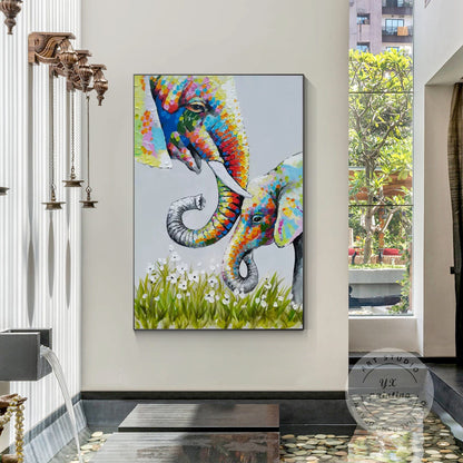 Colorful Elephant Family Painting: Textured Acrylic Canvas Wall Art #1