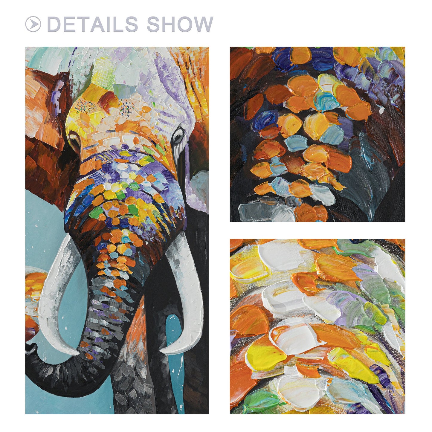 Colorful Elephant Family Painting: Textured Acrylic Framed Canvas Art #3