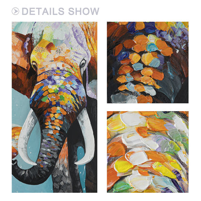 Colorful Elephant Family Painting: Textured Acrylic Framed Canvas Art #3