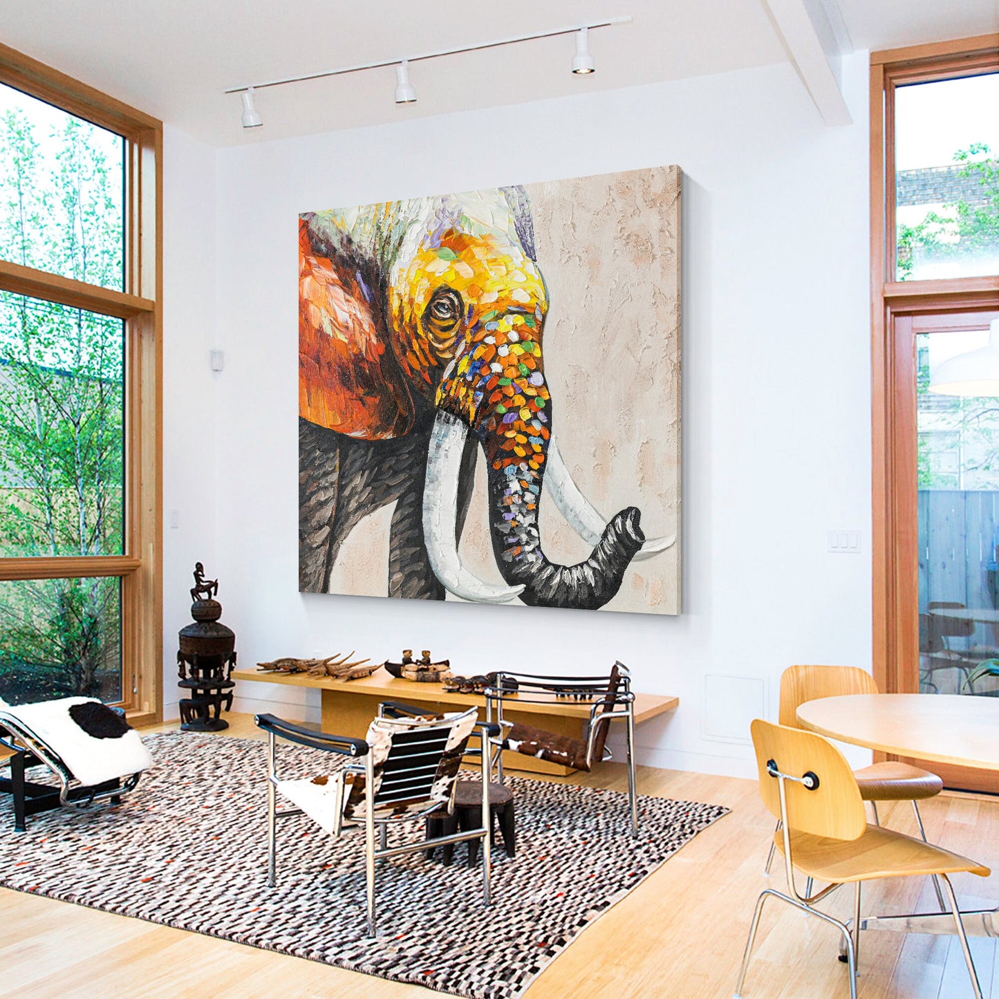 Colorful Elephant Painting: Original Texture Art on Canvas, Framed #2