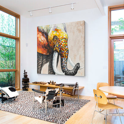 Colorful Elephant Painting: Original Texture Art on Canvas, Framed #2