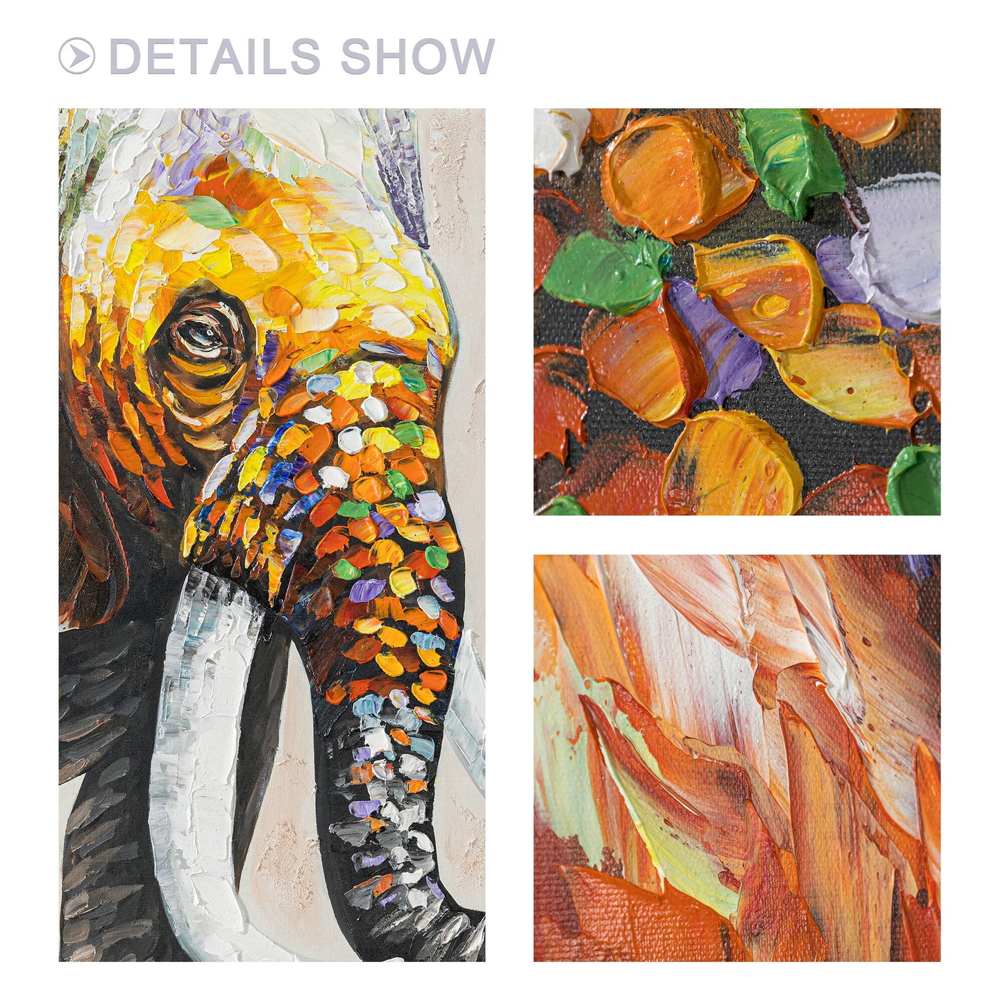 Colorful Elephant Painting: Original Texture Art on Canvas, Framed #3
