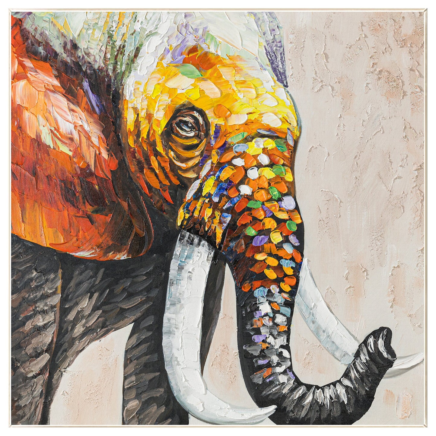 Colorful Elephant Painting: Original Texture Art on Canvas, Framed #9