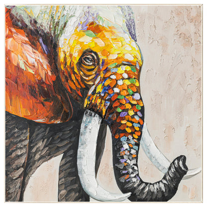 Colorful Elephant Painting: Original Texture Art on Canvas, Framed #9