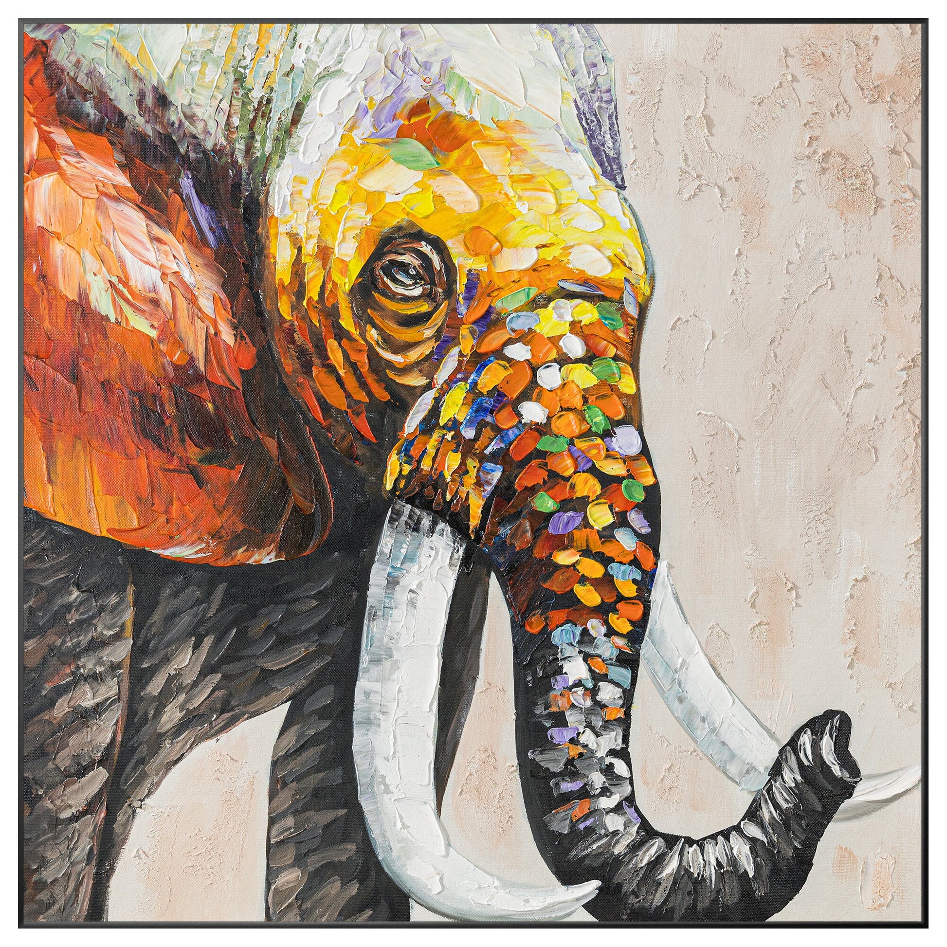 Colorful Elephant Painting: Original Texture Art on Canvas, Framed #10