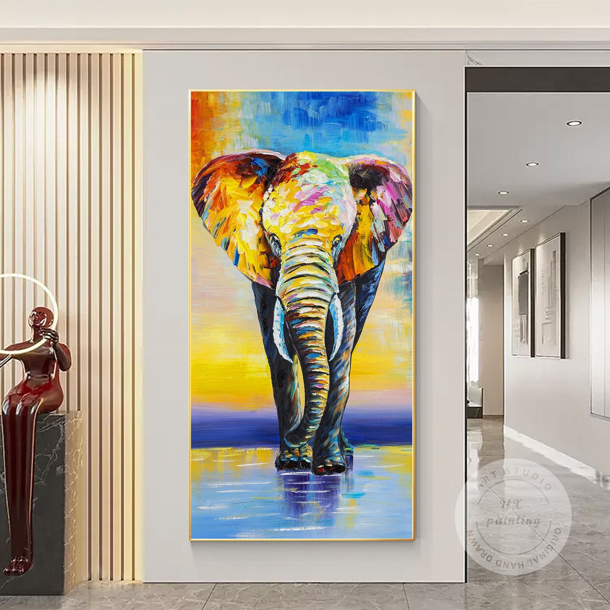 Colorful Elephant Painting: Palette Knife Acrylic Pop Art on Canvas #2