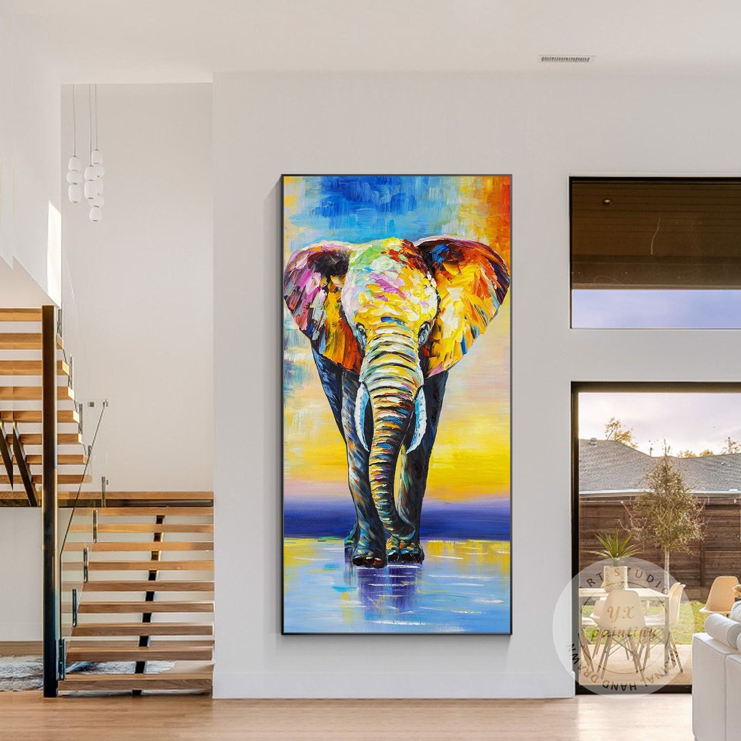Colorful Elephant Painting: Palette Knife Acrylic Pop Art on Canvas #1