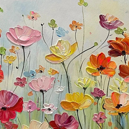 Colorful Floral Oil Painting - Blooming Garden Art | rectangular format, hand-painted canvas edge