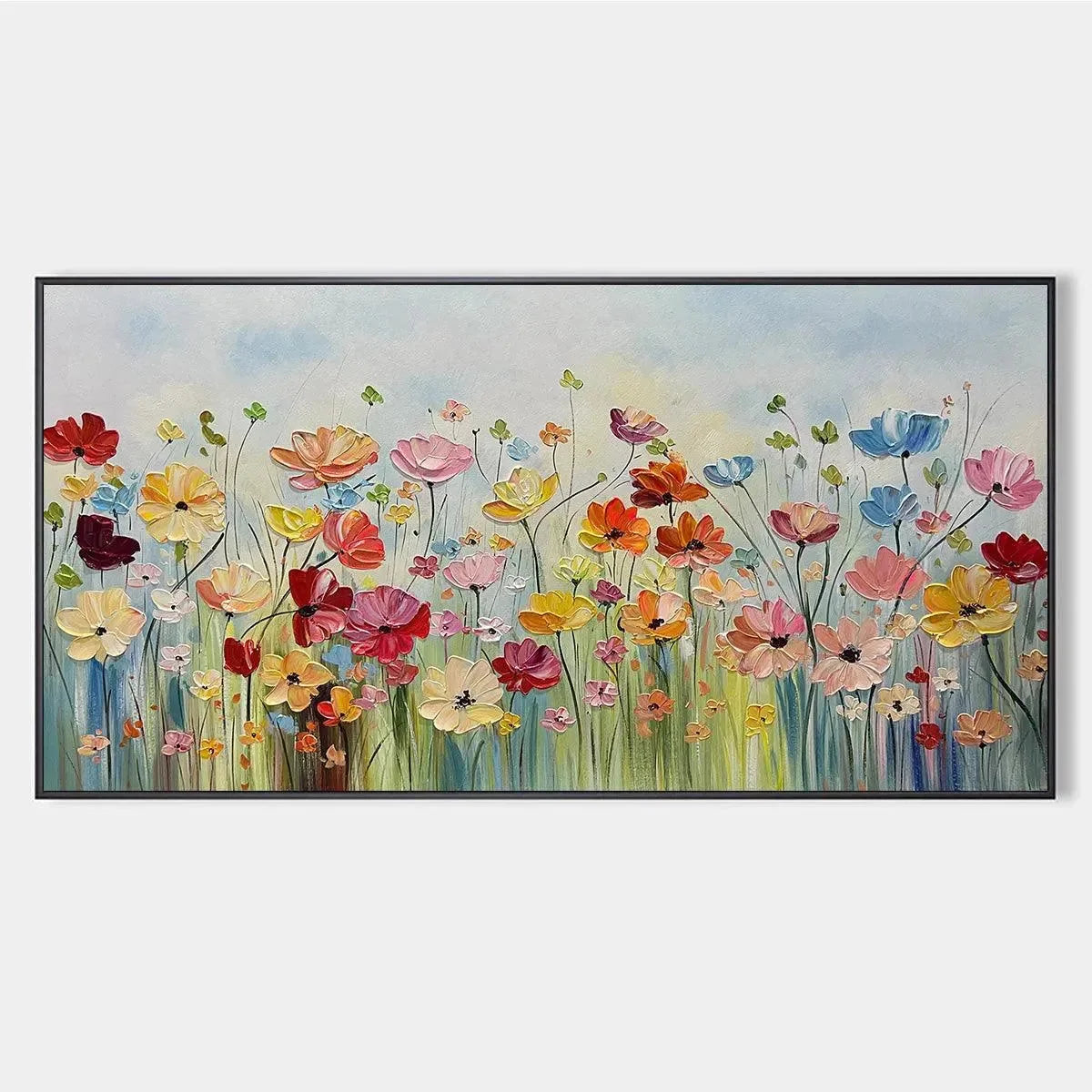 Colorful Floral Oil Painting - Blooming Garden Art | hanging in Colorful Floral Oil Painting - Blooming Garden Art featuring layered textured brushwork in refined tones; abstract composition with r...