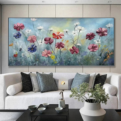 Colorful Floral Oil Painting - Vibrant Garden Art | Abstract closeup, raised brushwork detail