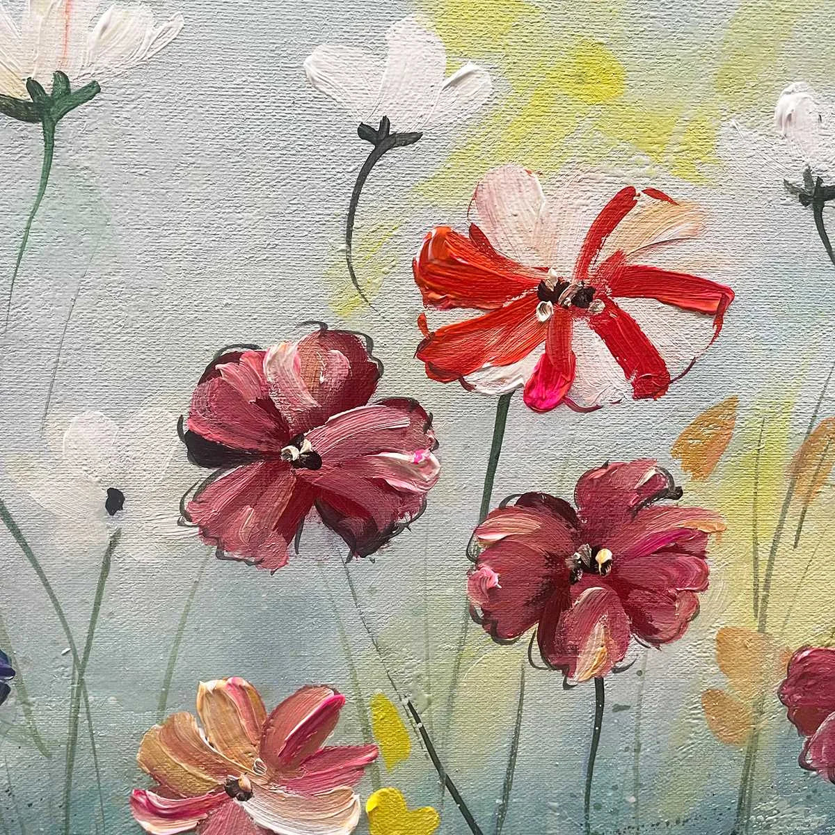Colorful Floral Oil Painting - Vibrant Garden Art | rectangular format, hand-painted canvas edge