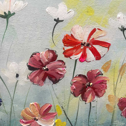 Colorful Floral Oil Painting - Vibrant Garden Art | rectangular format, hand-painted canvas edge