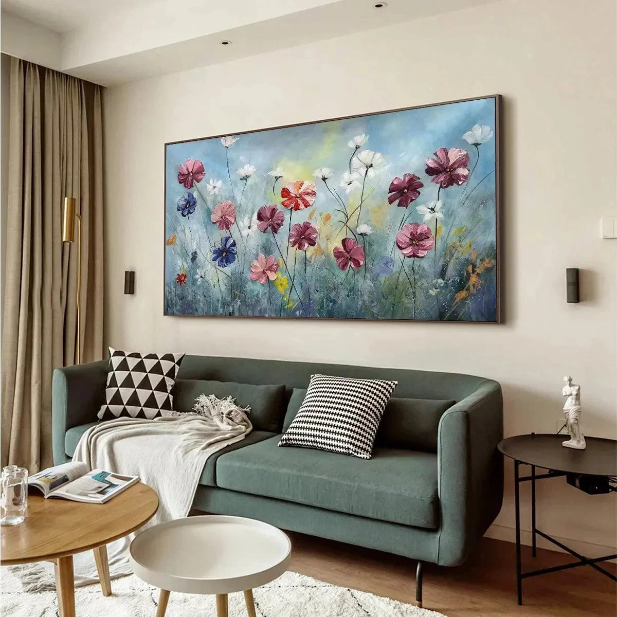Colorful Floral Oil Painting - Vibrant Garden Art | rolled canvas, ready for custom framing
