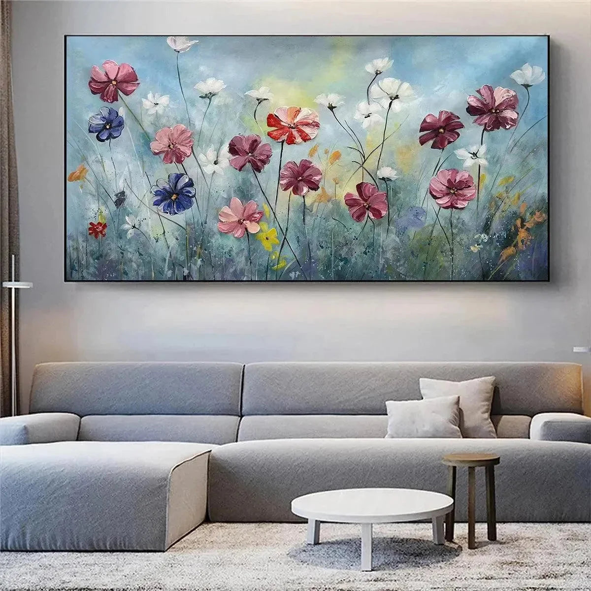 Colorful Floral Oil Painting - Vibrant Garden Art | Abstract mood, soft natural light studio shot
