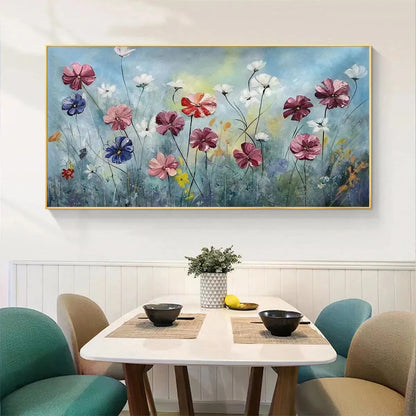 Colorful Floral Oil Painting - Vibrant Garden Art | beige palette, original Hand-painted on premium stretched canvas using artist-grade oils; rich layered surface combines smooth gradients with tac...