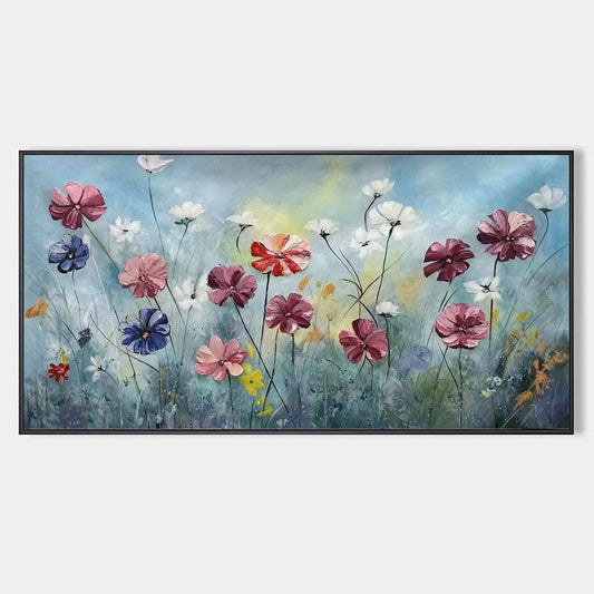 Colorful Floral Oil Painting - Vibrant Garden Art | hanging in Colorful Floral Oil Painting - Vibrant Garden Art featuring layered textured brushwork in refined tones; abstract composition with ric...