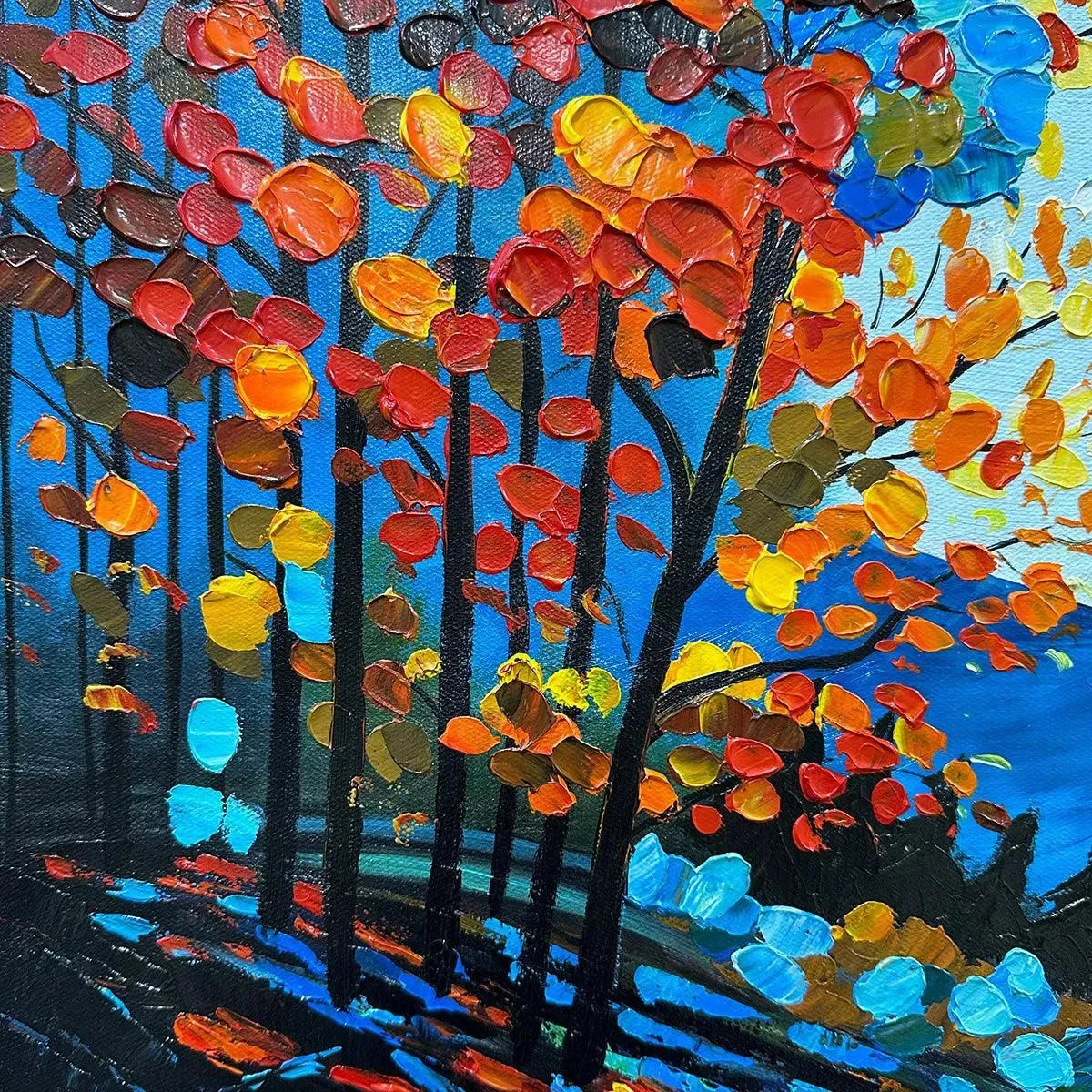 Colorful Forest Landscape Oil Painting - Autumn Vibes | rectangular format, hand-painted canvas edge