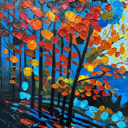 Colorful Forest Landscape Oil Painting - Autumn Vibes | rectangular format, hand-painted canvas edge