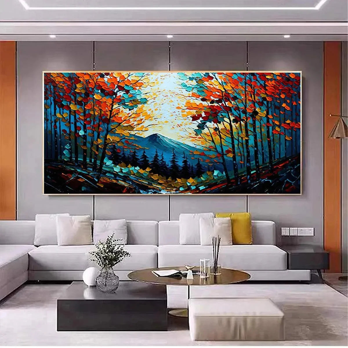 Colorful Forest Landscape Oil Painting - Autumn Vibes | green palette, original Hand-painted on premium stretched canvas using artist-grade oils; rich layered surface combines smooth gradients with...