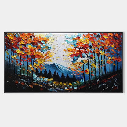 Colorful Forest Landscape Oil Painting - Autumn Vibes | hanging in Colorful Forest Landscape Oil Painting - Autumn Vibes featuring layered textured brushwork in refined tones; landscape composition...