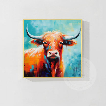 Colorful Highland Yak Painting: Original Texture Art on Canvas #8