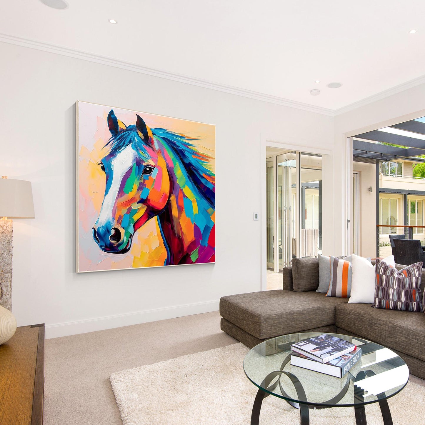 Colorful Horse Oil Painting: Farmhouse Pop Art on Canvas #3