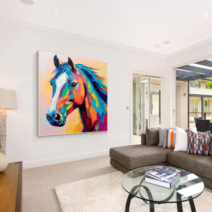 Colorful Horse Oil Painting: Farmhouse Pop Art on Canvas #3