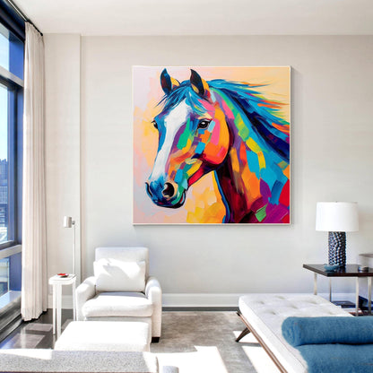 Colorful Horse Oil Painting: Farmhouse Pop Art on Canvas #4