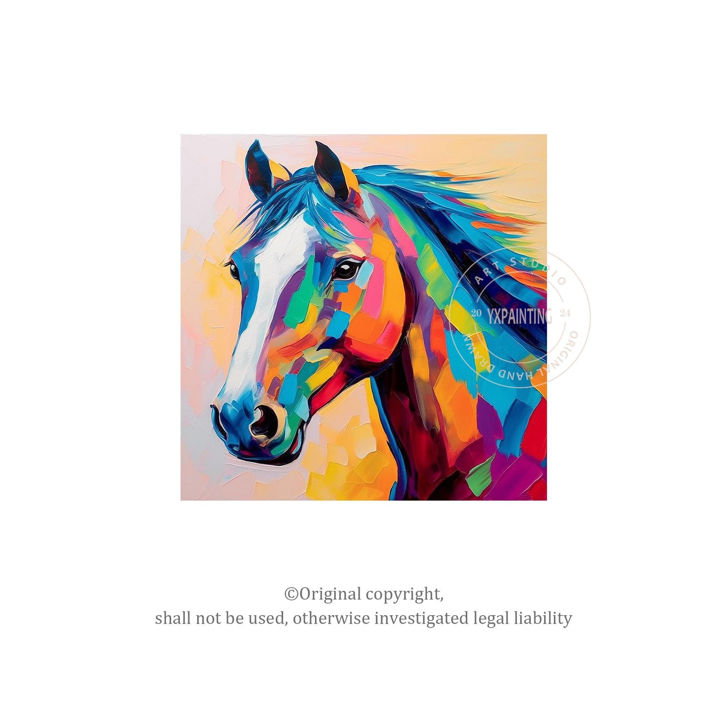 Colorful Horse Oil Painting: Farmhouse Pop Art on Canvas #6