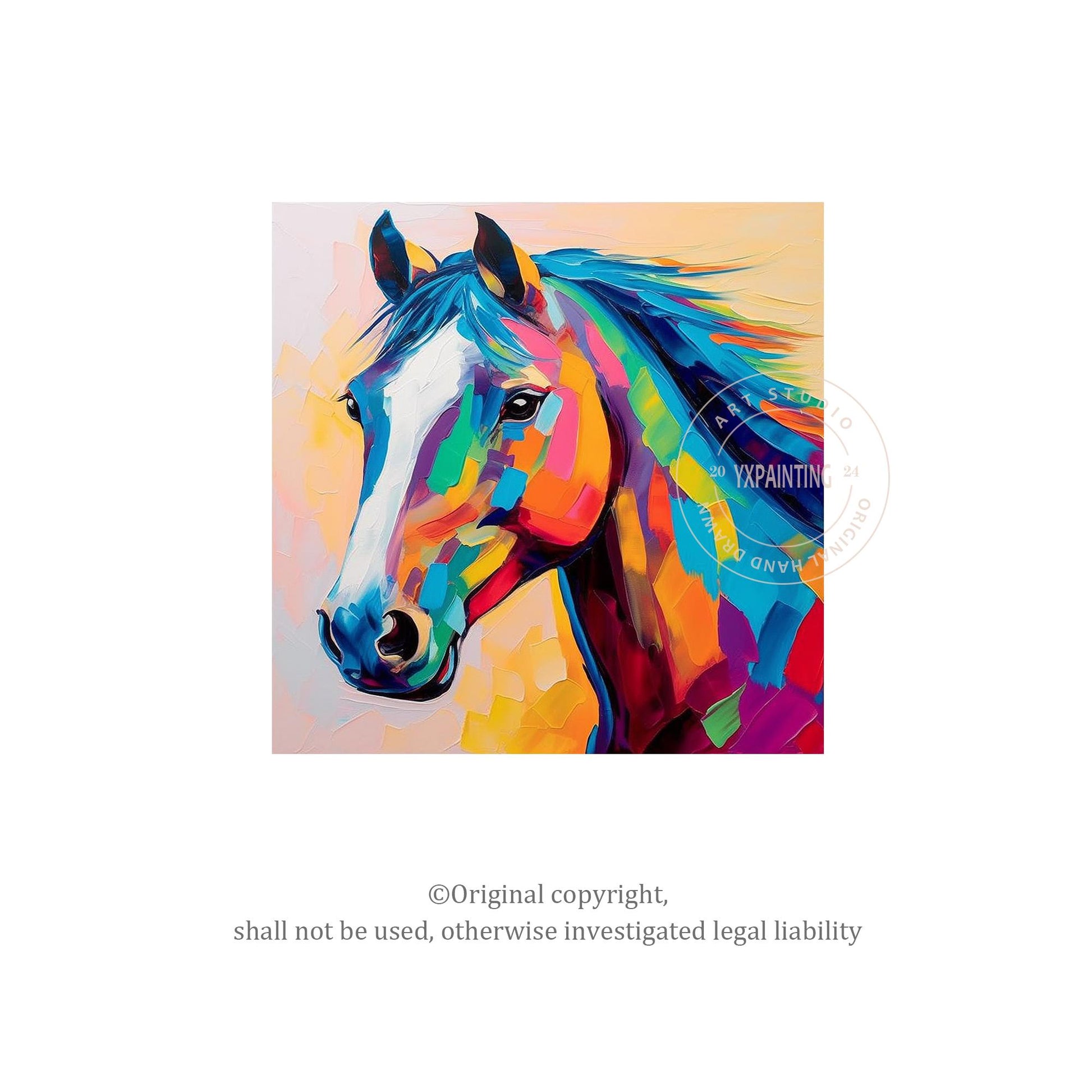 Colorful Horse Oil Painting: Farmhouse Pop Art on Canvas #6