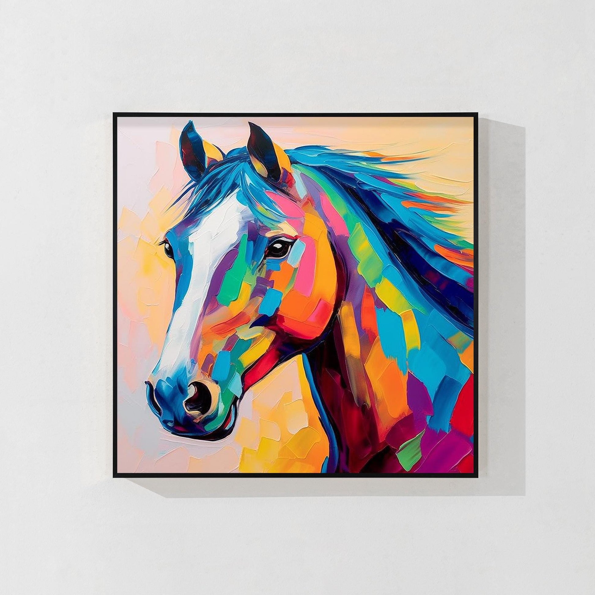 Colorful Horse Oil Painting: Farmhouse Pop Art on Canvas #8