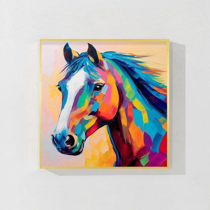 Colorful Horse Oil Painting: Farmhouse Pop Art on Canvas #10