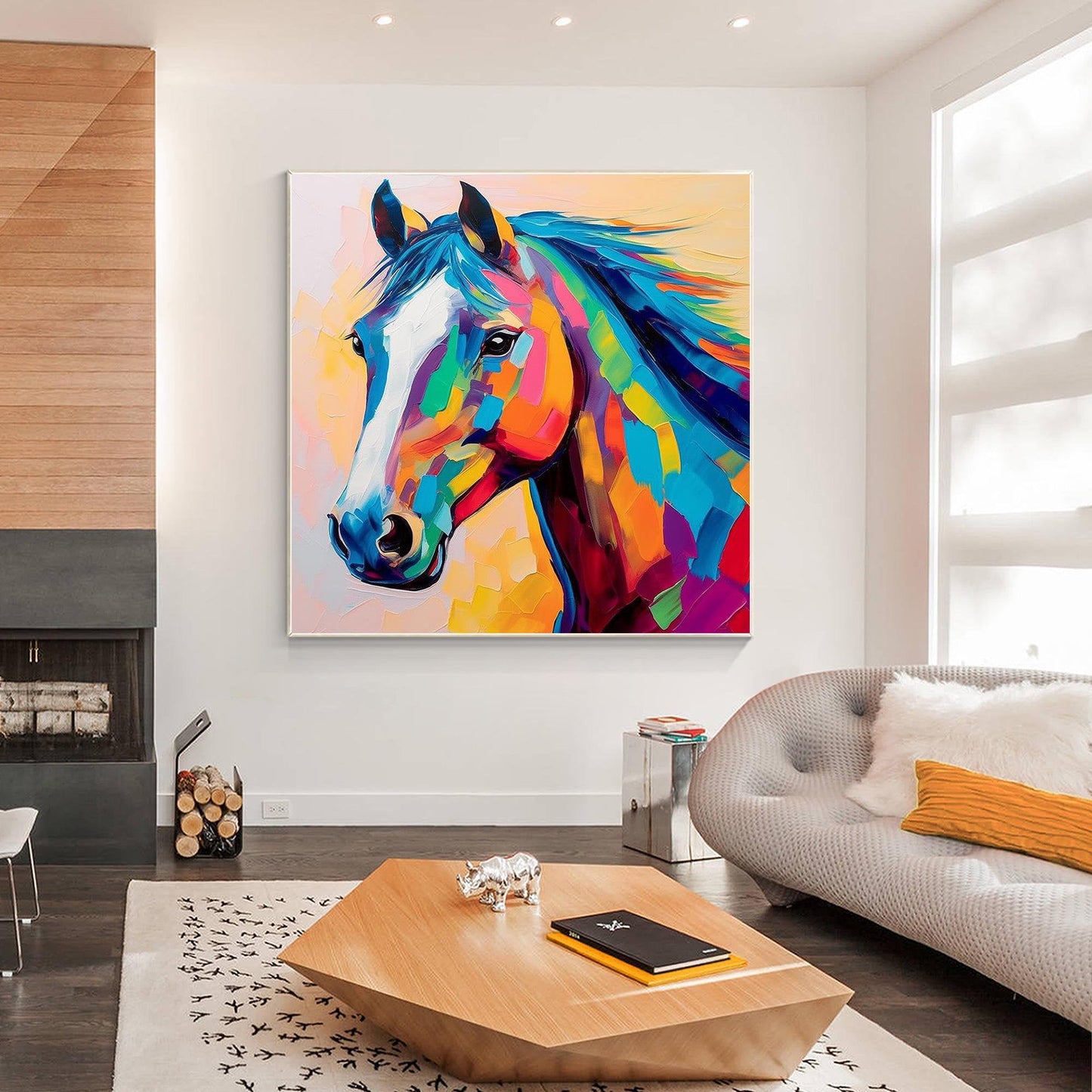 Colorful Horse Oil Painting: Farmhouse Pop Art on Canvas #1