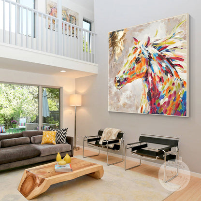 Colorful Horse Painting: Textured Framed Canvas Wall Art #2