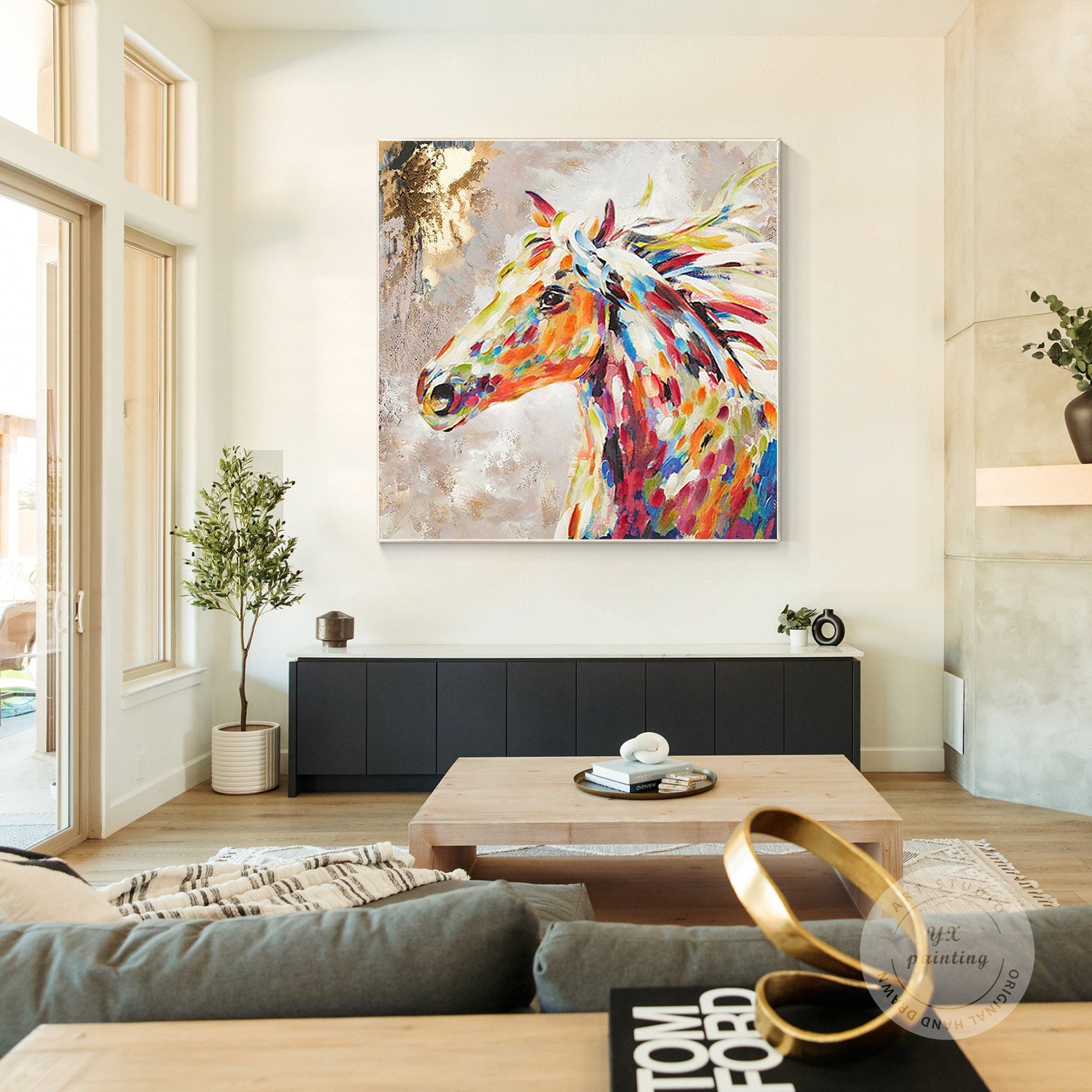 Colorful Horse Painting: Textured Framed Canvas Wall Art #3