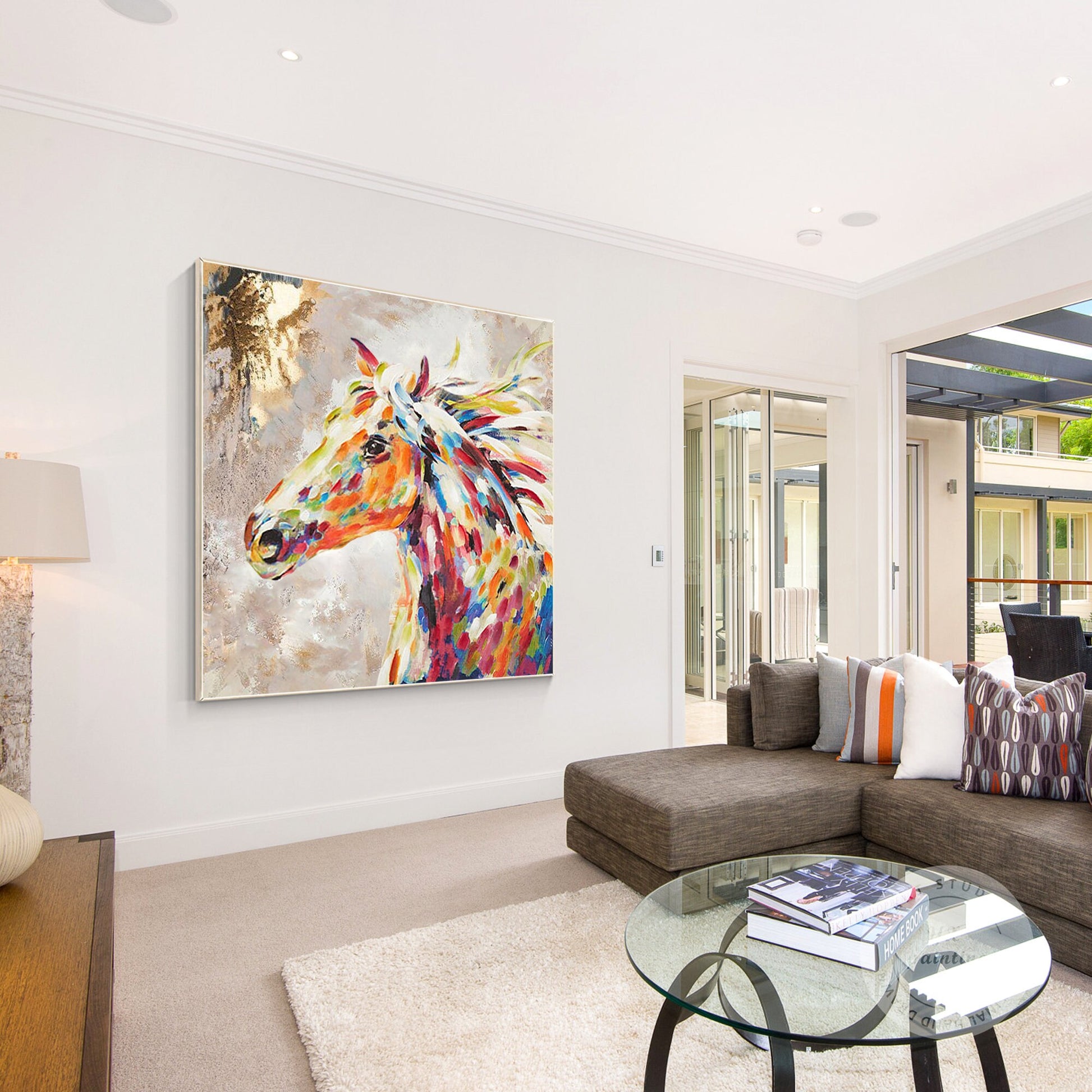 Colorful Horse Painting: Textured Framed Canvas Wall Art #4