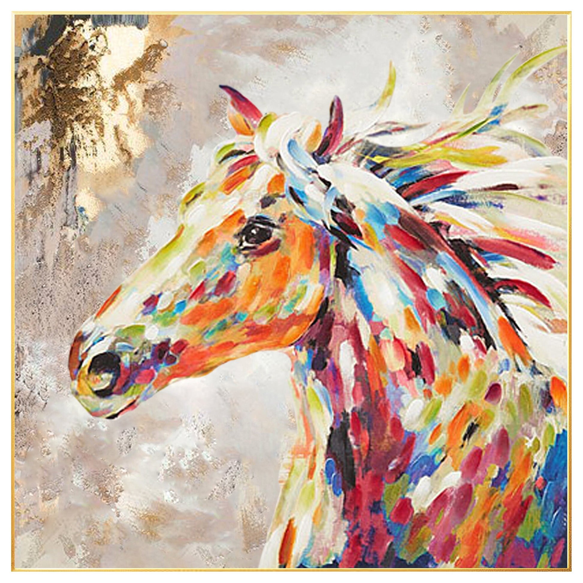 Colorful Horse Painting: Textured Framed Canvas Wall Art #7