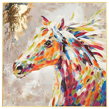 Colorful Horse Painting: Textured Framed Canvas Wall Art #7