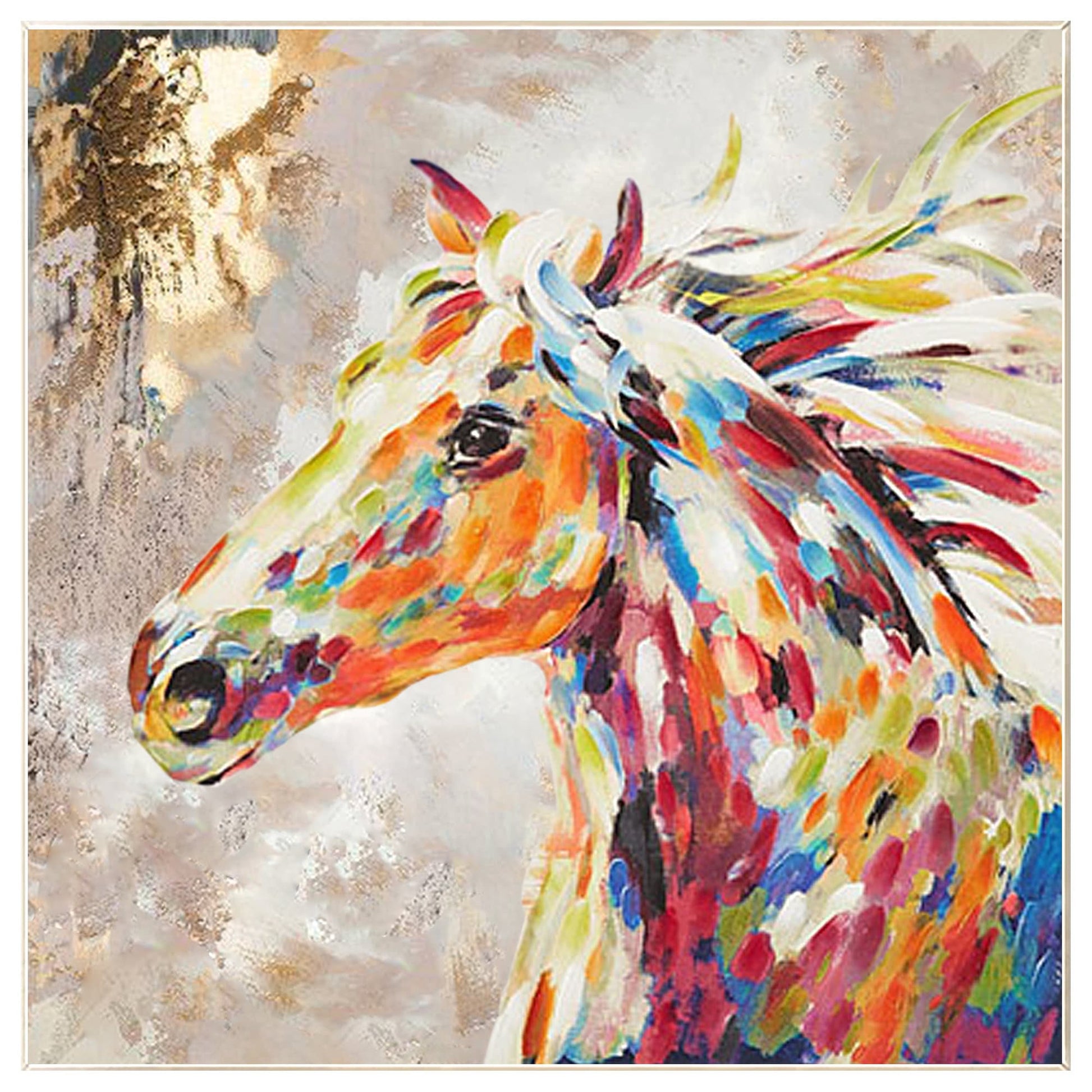 Colorful Horse Painting: Textured Framed Canvas Wall Art #8