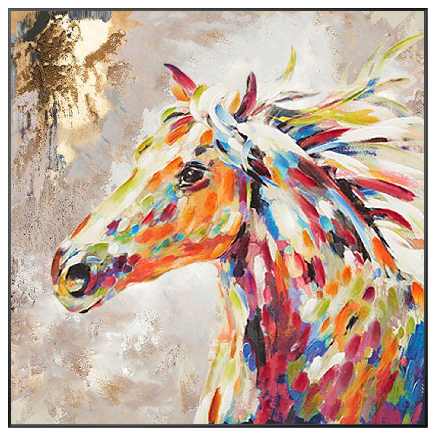 Colorful Horse Painting: Textured Framed Canvas Wall Art #9