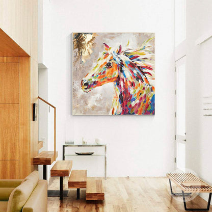 Colorful Horse Painting: Textured Framed Canvas Wall Art #1